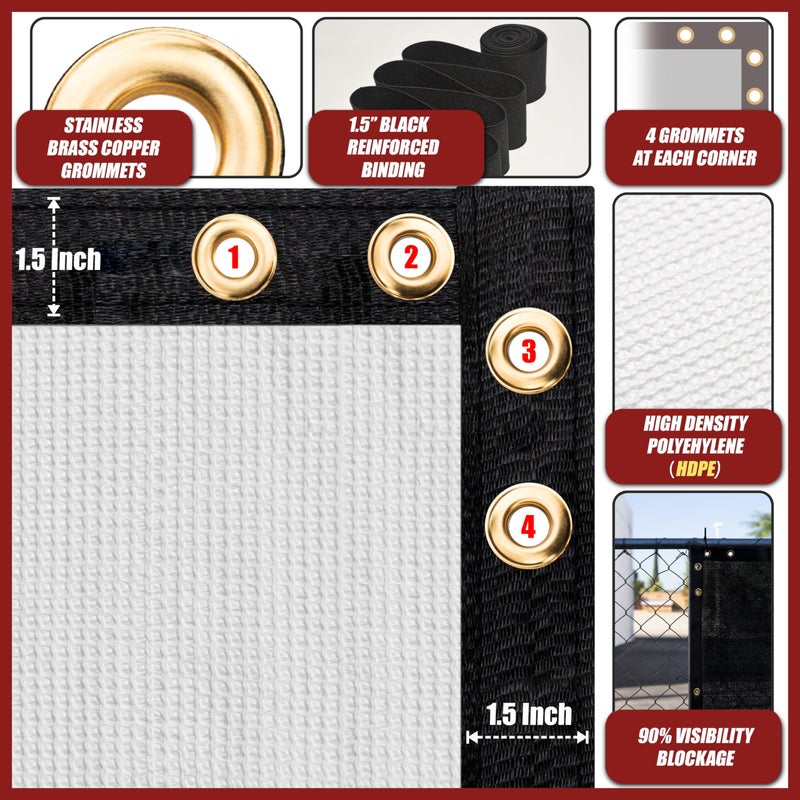 Amgo 5 ' x 10 ' White Fence Privacy Screen, Commercial Standard Heavy Duty Windscreen with Bindings & Grommets, 90% Blockage, Cable Zip Ties Included (We Make Custom Size) - Image 5